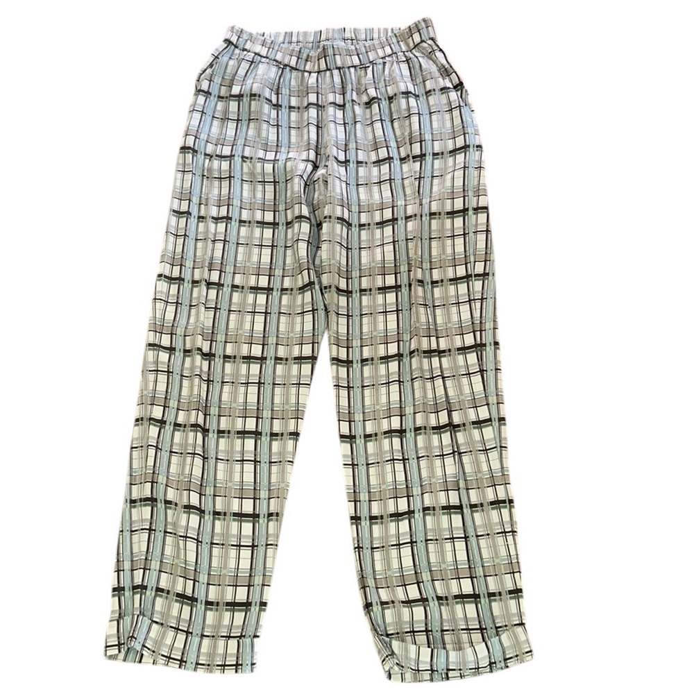Whyci Milano YC Plaid Checker Print Silky High Waist Cropped Pants - 6 / M